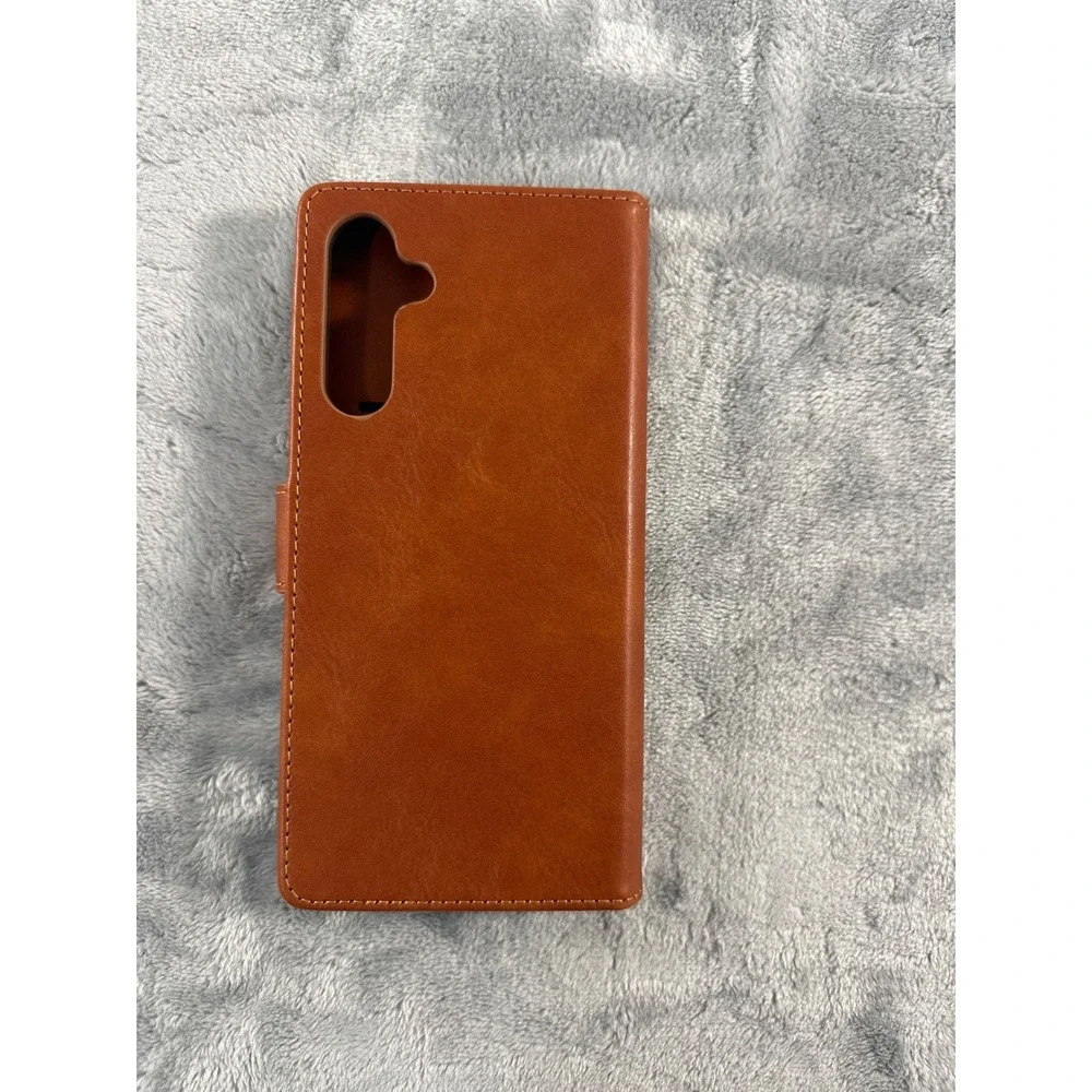 Suanduck Brown Faux Leather Wallet Folio Phone Case with Card Slots Magnetic Tab